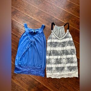 Set of 2 Maurice’s Blue and Gray Lace Trim Women Tops- size small